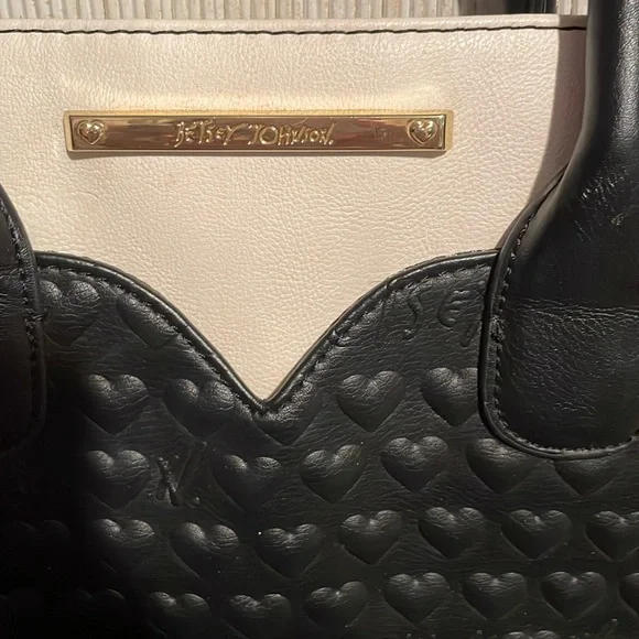 Betsey Johnson Black and White Quilted Heart Tote - Picture 2 of 3
